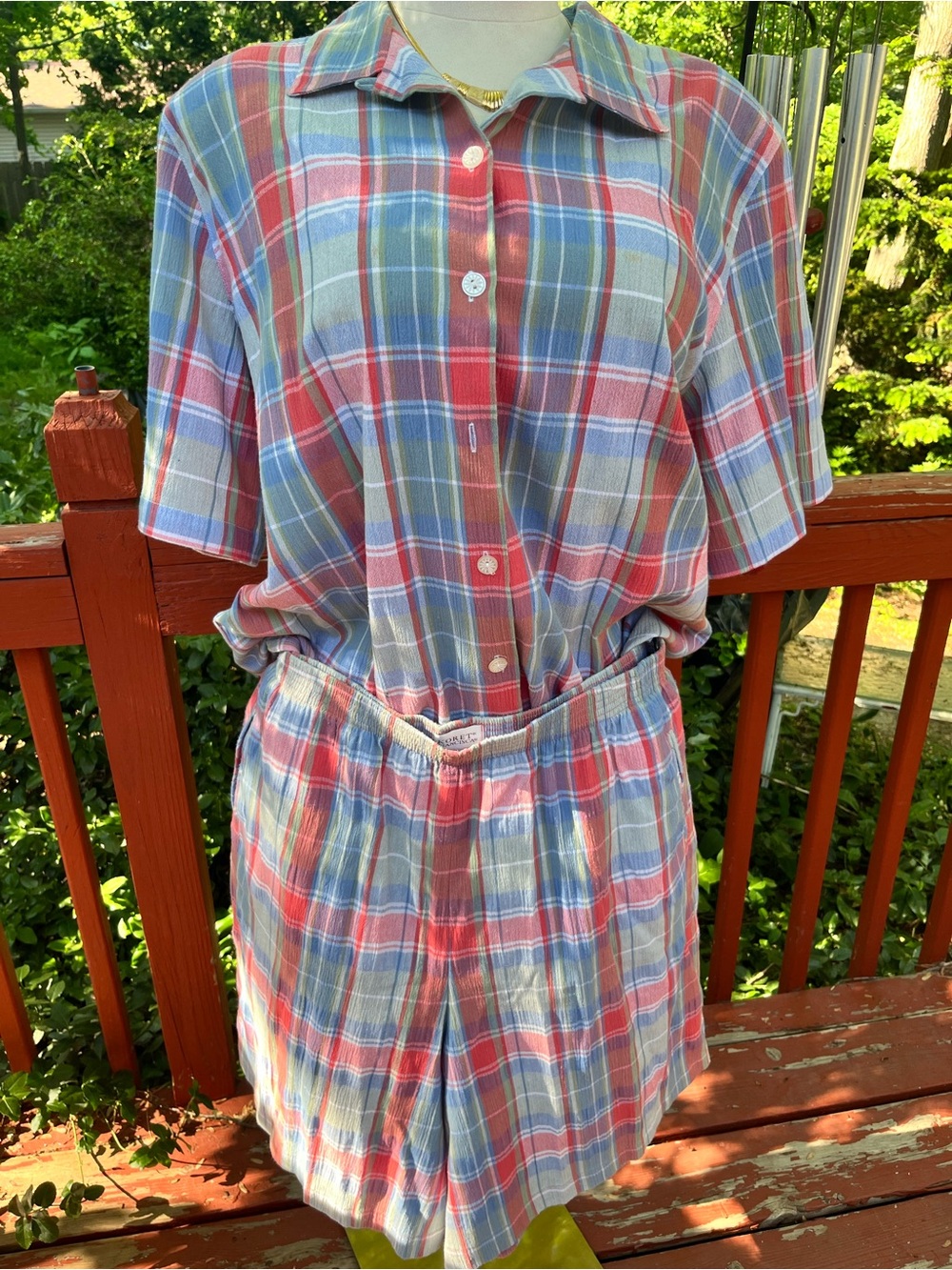 Koret Vintage 20W Retro Plaid Matching Shorts Set Cottagecore Coastal Grandma